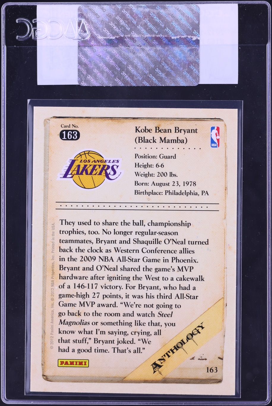 2012 Panini Kobe Anthology Kobe Bryant #163 CGC AUTH