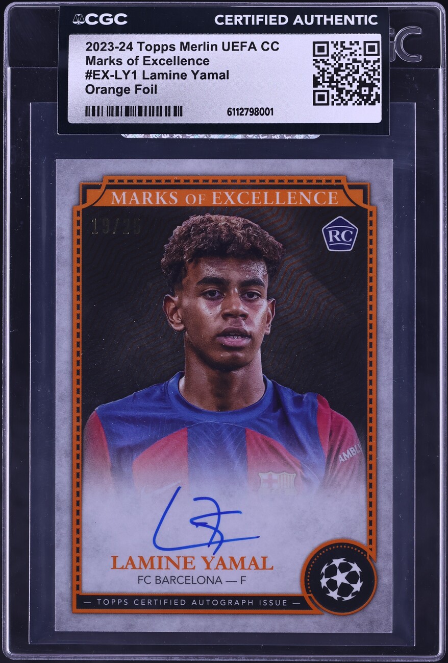 2023 Topps Merlin UEFA Marks Of Excellence Orange Foil Lamine Yamal ROOKIE AUTO /25 CGC AUTH