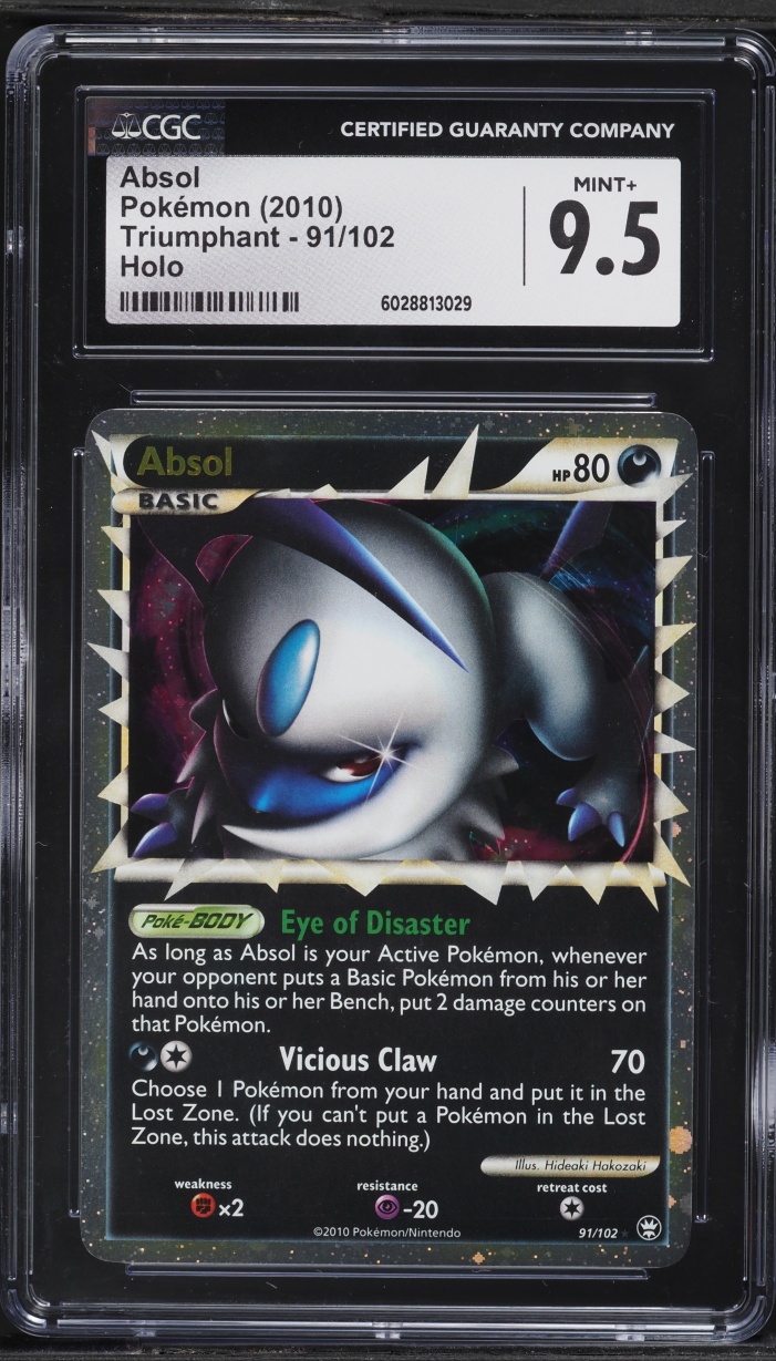 2010 Pokemon HeartGold & SoulSilver Triumphant Holo Absol #91 CGC 9.5 MINT+