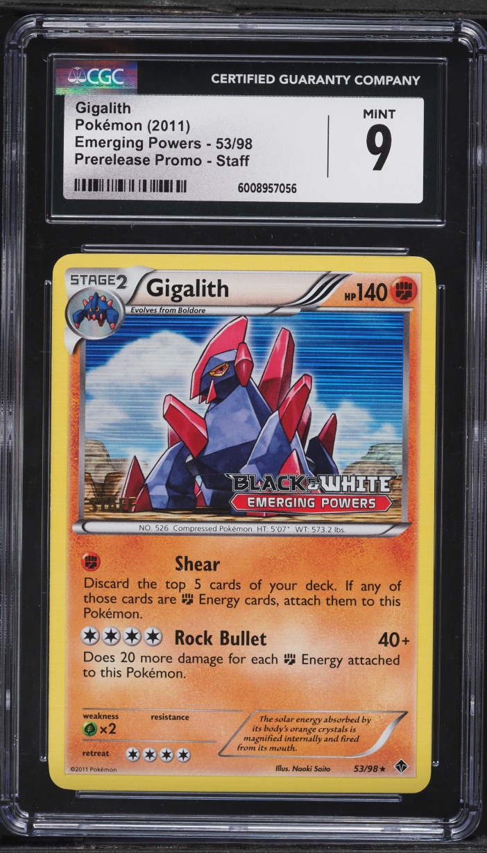2011 Pokemon Black & White Emerging Powers Prerelease Promo Staff Gigalith #53 CGC 9 MINT
