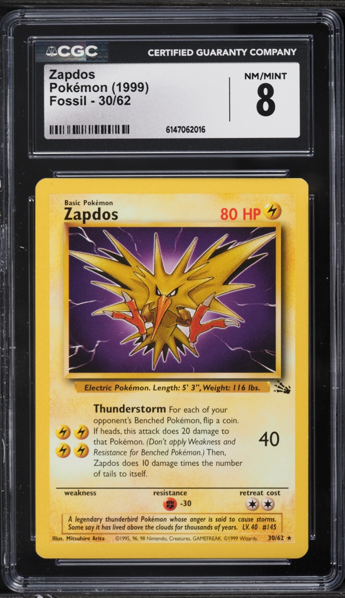1999 Pokemon Fossil Zapdos #30 CGC 8 NM-MT