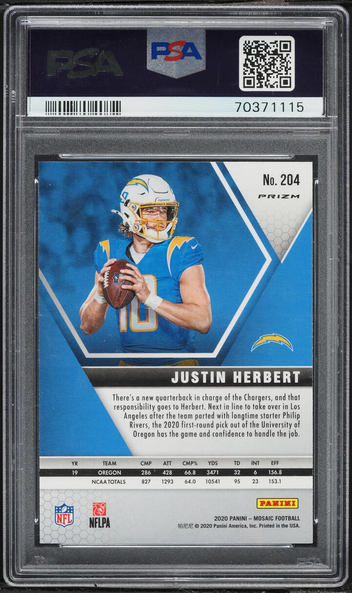 2020 Panini Mosaic Camo Pink Justin Herbert ROOKIE #204 PSA 10 GEM MINT