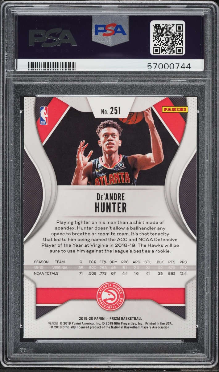 2019 Panini Prizm De'Andre Hunter ROOKIE #251 PSA 9 MINT