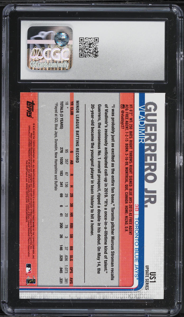 2019 Topps Update Vladimir Guerrero Jr. ROOKIE #US1 CGC 10 GEM MINT
