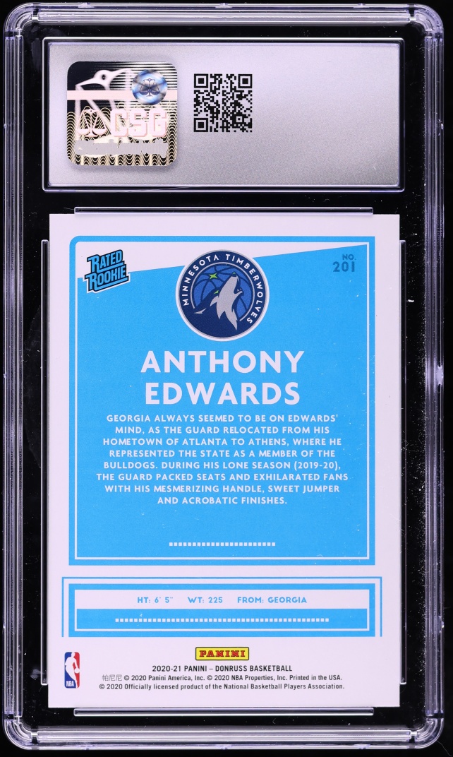 2020 Donruss Basketball Anthony Edwards ROOKIE #201 CSG 9.5 MINT+