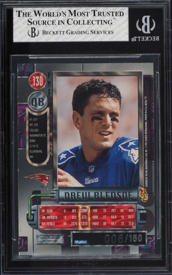 1997 Metal Universe Precious Metal Gems PMG Green Drew Bledsoe /15 #130 BGS 8