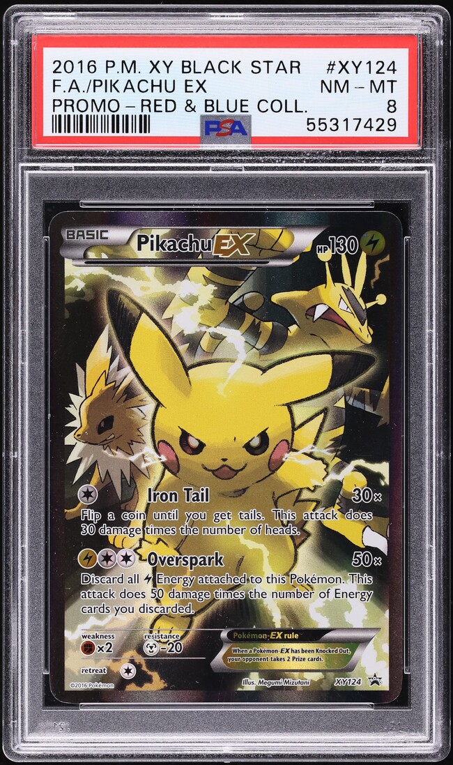 2016 Pokemon XY Promo Red & Blue Full Art Pikachu EX #XY124 PSA 8 NM-MT