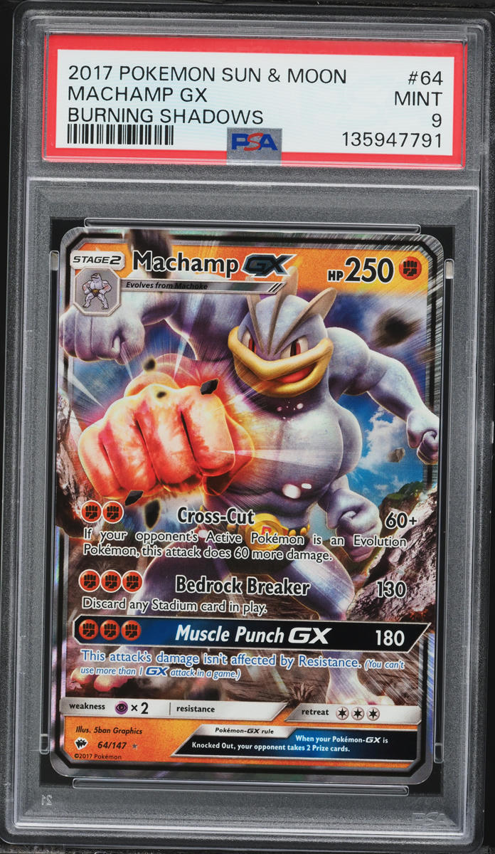 2017 Pokemon Sun & Moon Burning Shadows Machamp GX #64 PSA 9 MINT