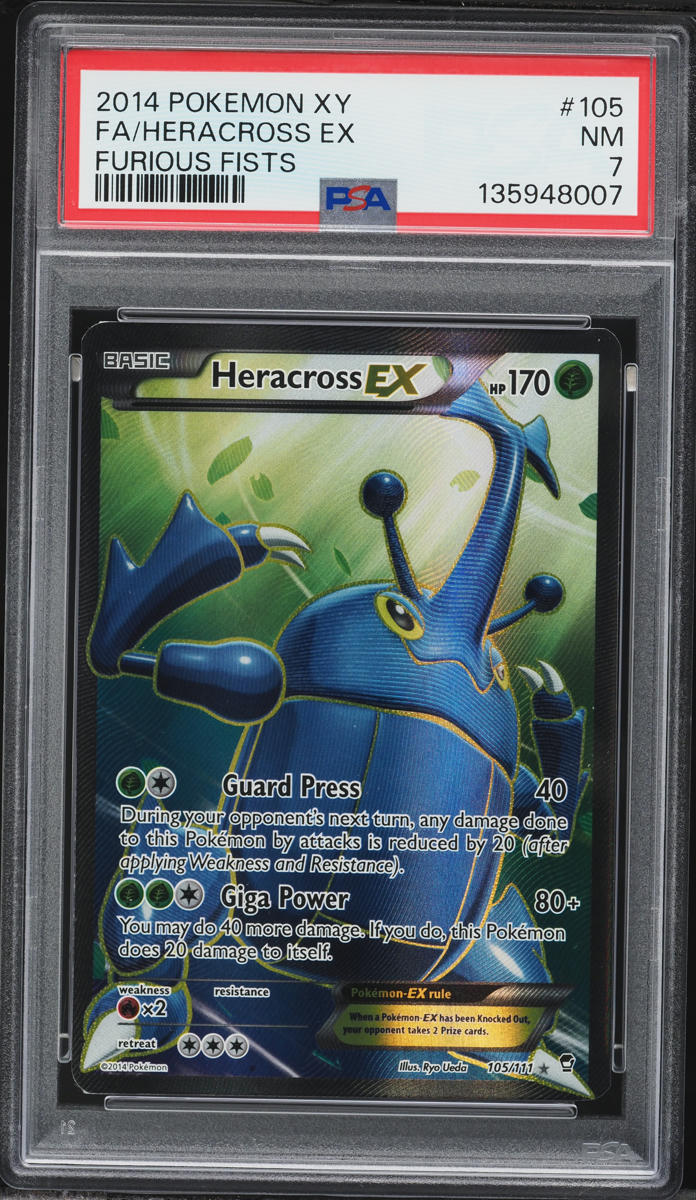 2014 Pokemon XY Furious Fists Full Art Heracross EX #105 PSA 7 NRMT