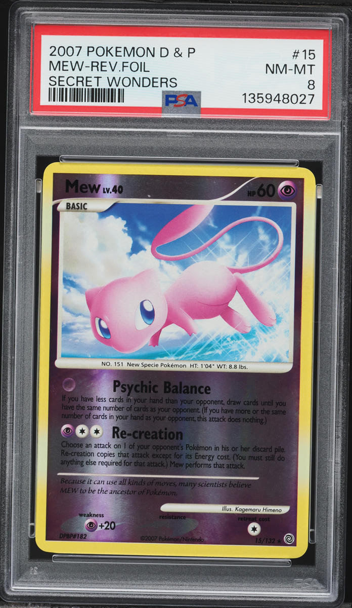 2007 Pokemon Diamond & Pearl Secret Wonders Reverse Foil Mew #15 PSA 8 NM-MT
