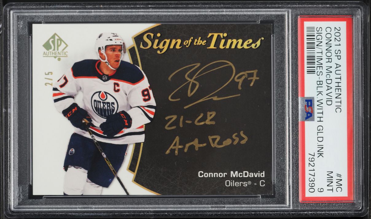 2021 SP Authentic Sign Of The Times Black With Gold Ink Connor McDavid AUTO /5 #SOTT-MC PSA 9 - Photo 1