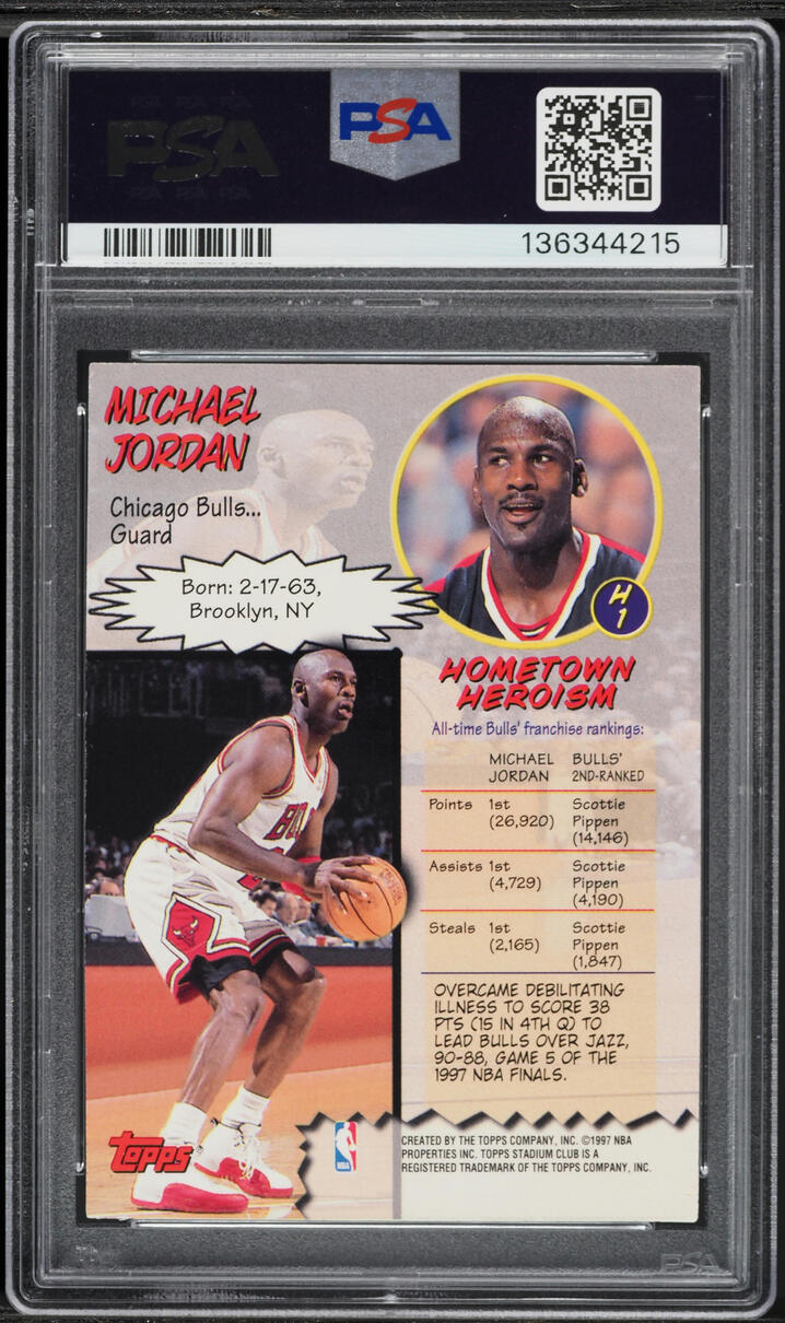 1997 Stadium Club Hardcourt Heroics Michael Jordan #H1 PSA 8 NM-MT - Photo 2