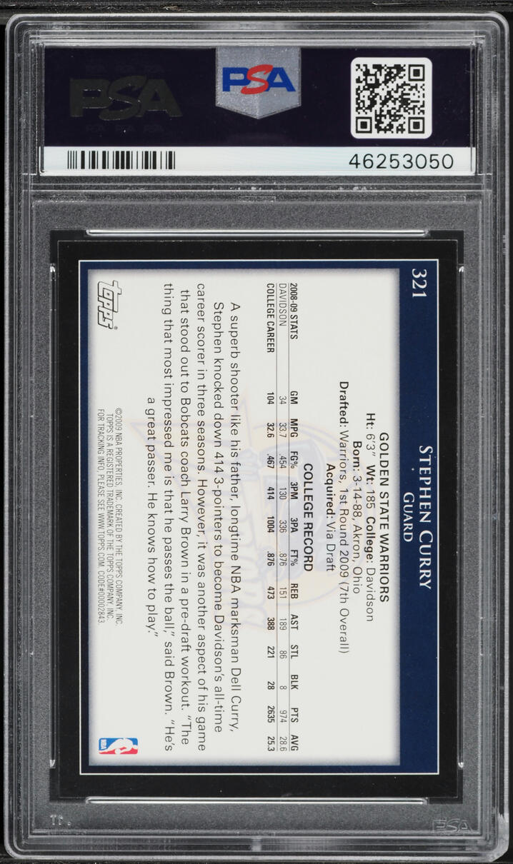 2009 Topps Basketball Stephen Curry ROOKIE #321 PSA 10 GEM MINT - Photo 2