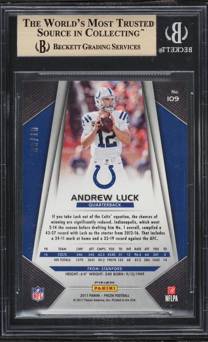 2017 Panini Prizm Gold Andrew Luck /10 #109 BGS 9.5 GEM MINT - Photo 2