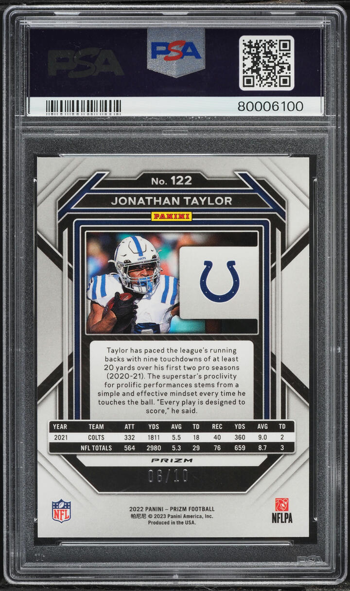 2022 Panini Prizm Gold Jonathan Taylor /10 #122 PSA 10 GEM MINT - Photo 2