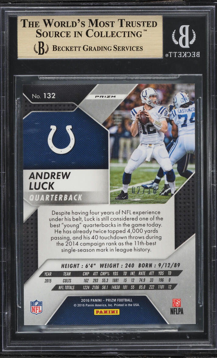 2016 Panini Prizm Gold Andrew Luck /10 #132 BGS 9.5 GEM MINT - Photo 2