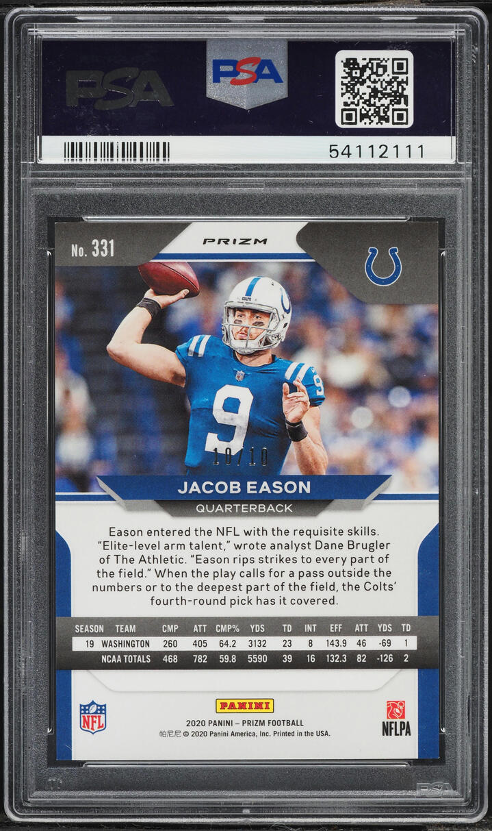 2020 Panini Prizm Gold Jacob Eason ROOKIE 10/10 #331 PSA 9 MINT - Photo 2