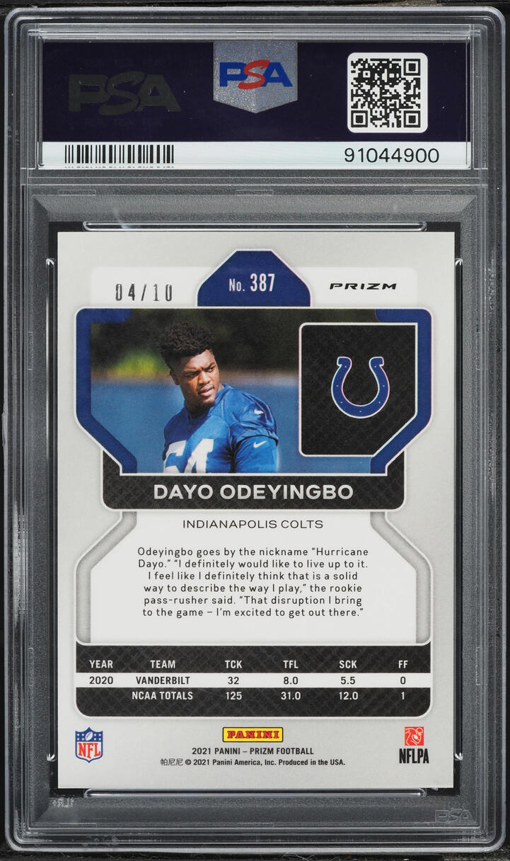 2021 Panini Prizm Gold Dayo Odeyingbo ROOKIE /10 #387 PSA 9 MINT - Photo 2