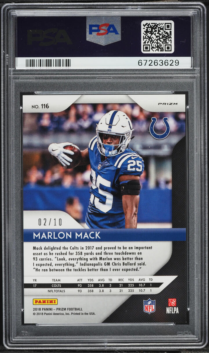 2018 Panini Prizm Gold Marlon Mack /10 #116 PSA 9 MINT - Photo 2