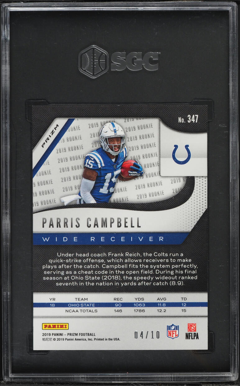 2019 Panini Prizm Gold Parris Campbell ROOKIE /10 #347 SGC 9.5 MINT+ - Photo 2