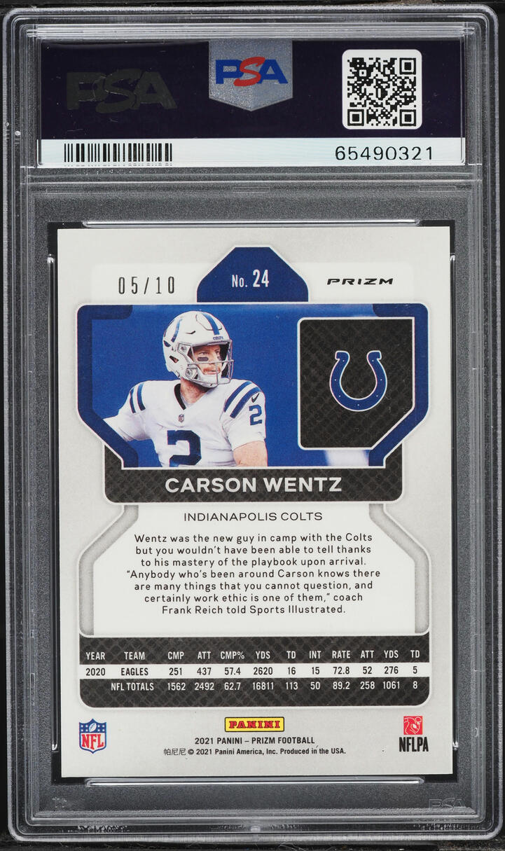 2021 Panini Prizm Gold Carson Wentz /10 #24 PSA 10 GEM MINT - Photo 2