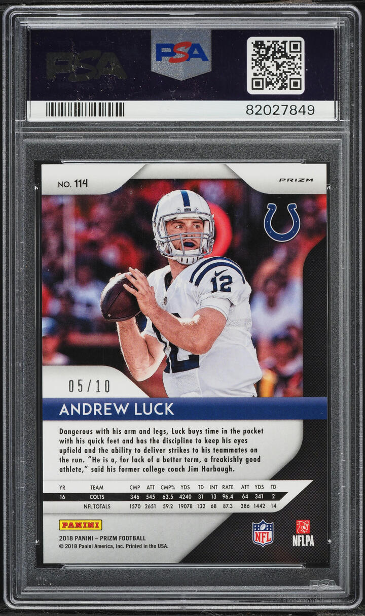 2018 Panini Prizm Gold Andrew Luck /10 #114 PSA 9 MINT - Photo 2