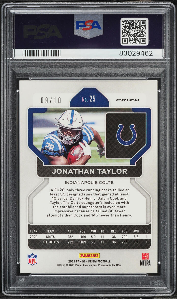 2021 Panini Prizm Gold Jonathan Taylor /10 #25 PSA 9 MINT - Photo 2