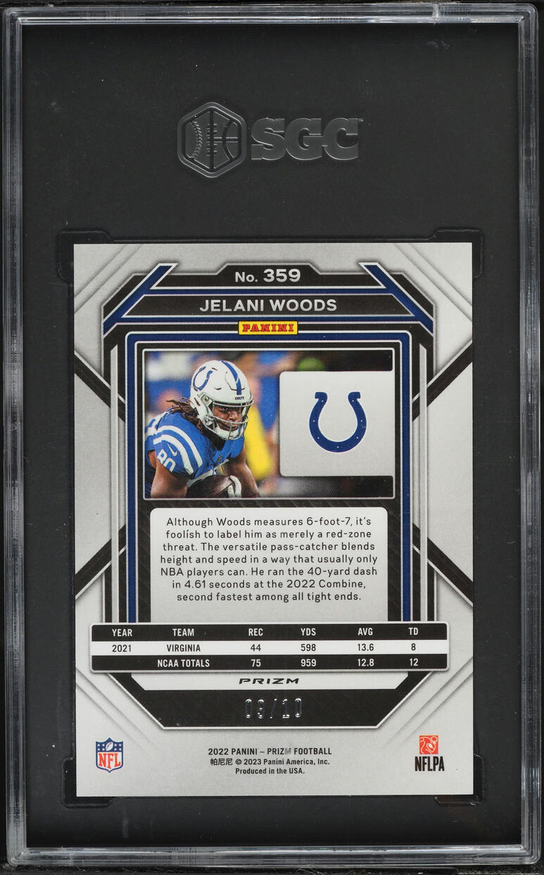 2022 Panini Prizm Gold Jelani Woods ROOKIE /10 #359 SGC 9.5 MINT+ - Photo 2