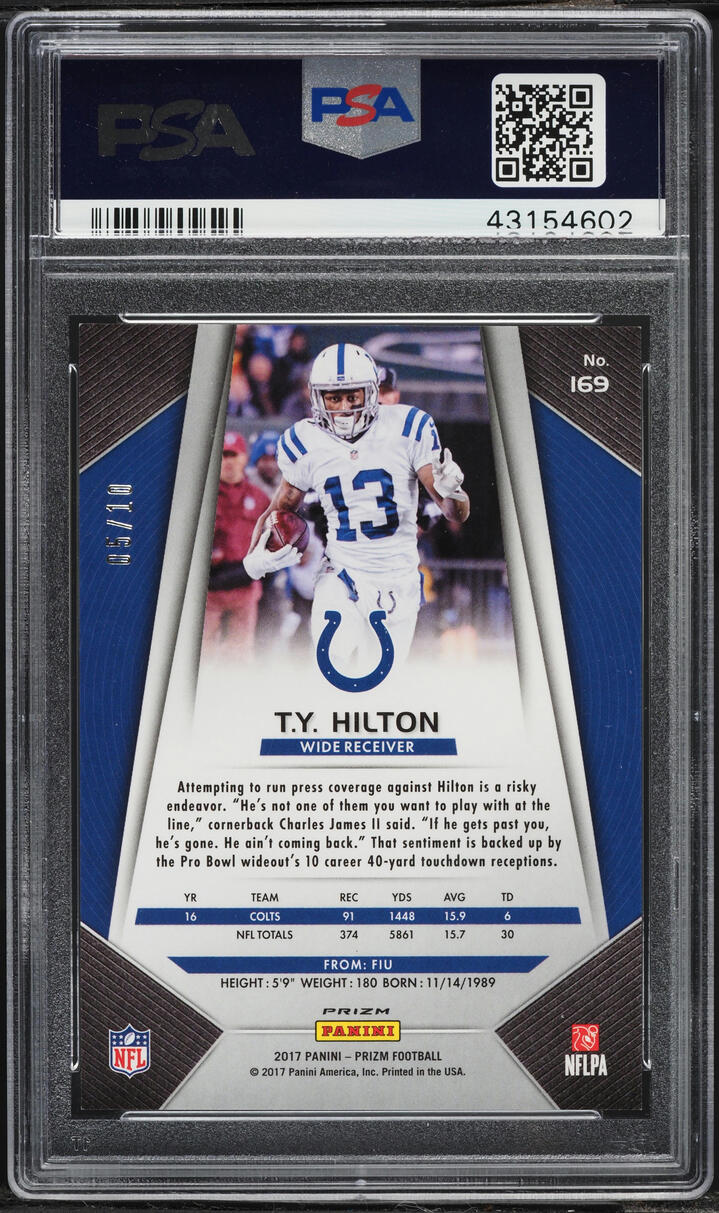 2017 Panini Prizm Gold T.Y. Hilton /10 #169 PSA 10 GEM MINT - Photo 2