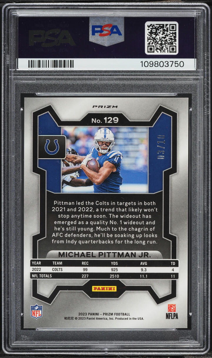2023 Panini Prizm Gold Michael Pittman Jr. /10 #129 PSA 9 MINT - Photo 2