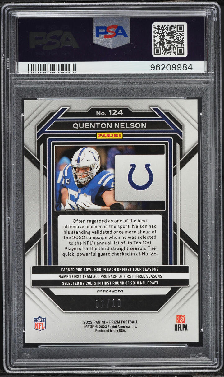 2022 Panini Prizm Gold Quenton Nelson /10 #124 PSA 10 GEM MINT - Photo 2
