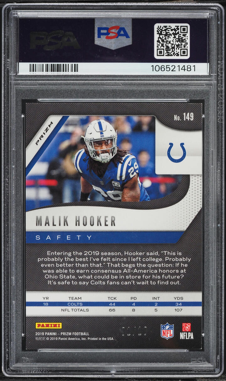 2019 Panini Prizm Gold Malik Hooker 1/10 #149 PSA 8 NM-MT - Photo 2
