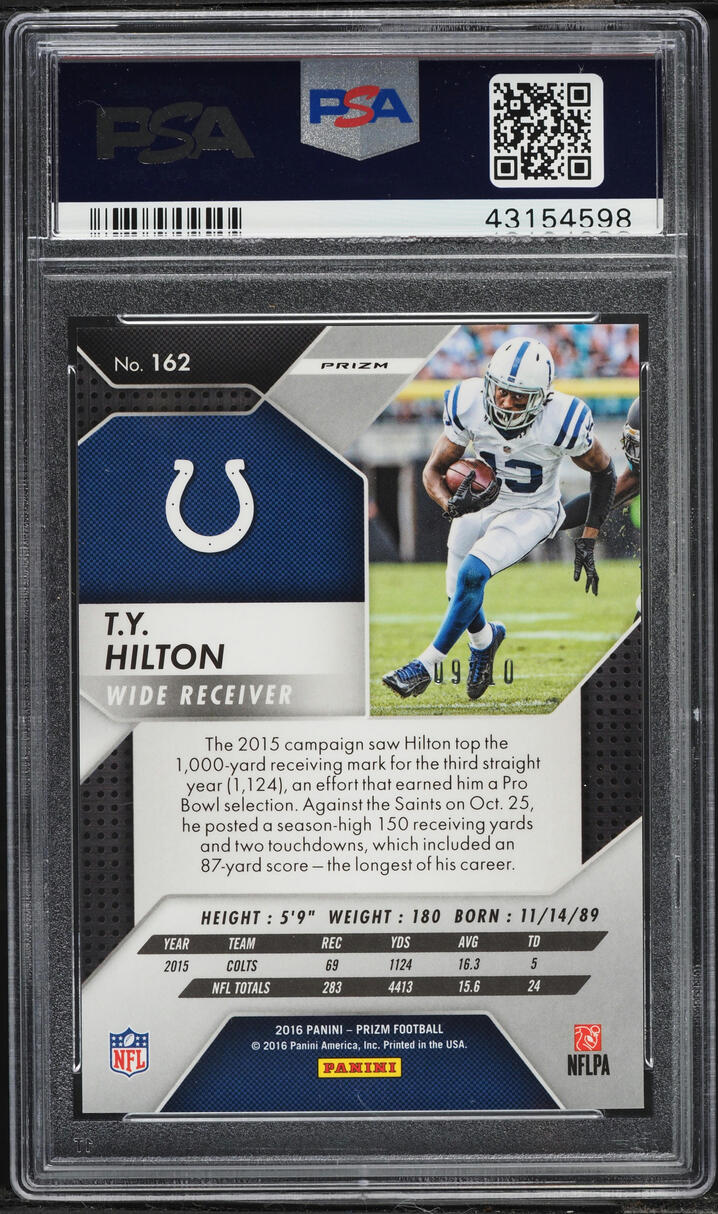 2016 Panini Prizm Gold T.Y. Hilton /10 #162 PSA 10 GEM MINT - Photo 2