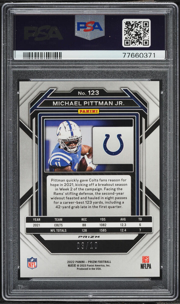 2022 Panini Prizm Gold Michael Pittman Jr /10 #123 PSA 10 GEM MINT - Photo 2