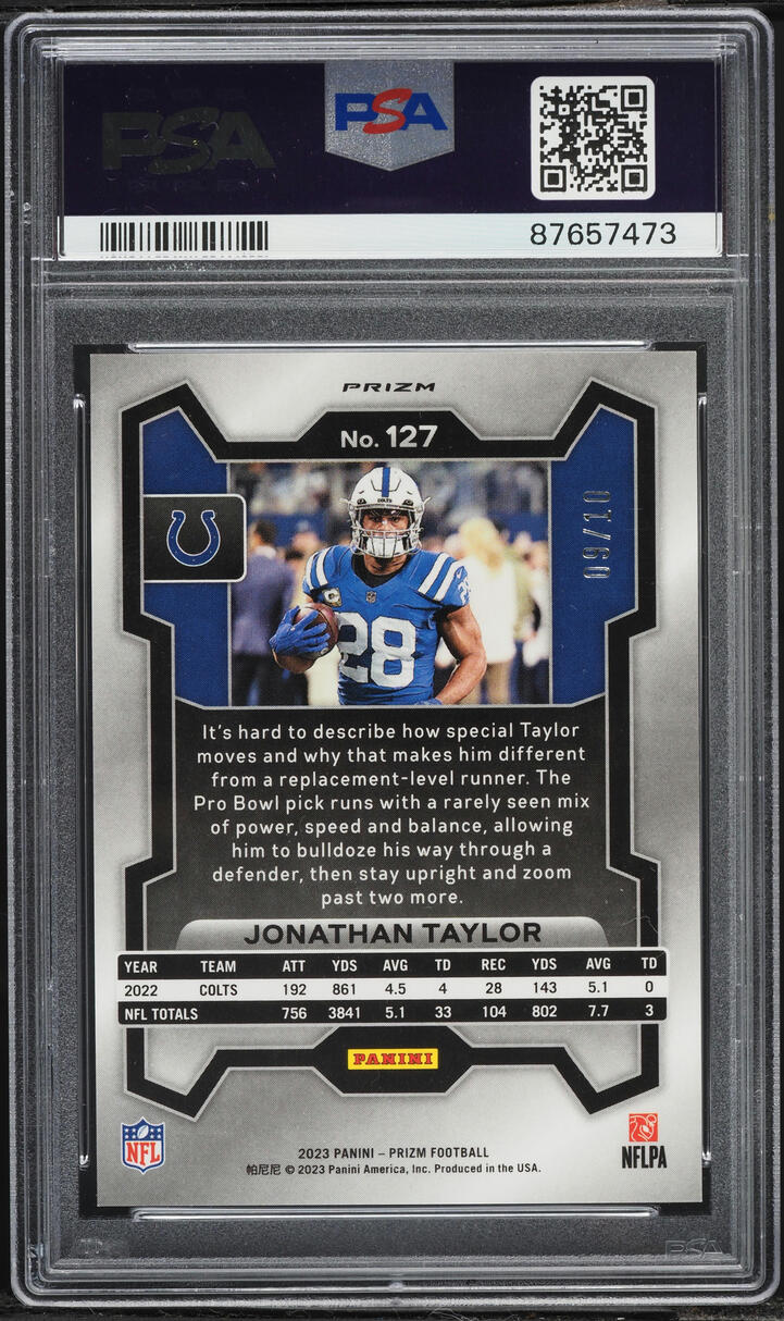 2023 Panini Prizm Gold Jonathan Taylor /10 #127 PSA 10 GEM MINT - Photo 2