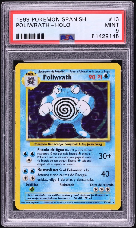 1999 Pokemon Spanish Base Set Holo Poliwrath #13 PSA 9 MINT