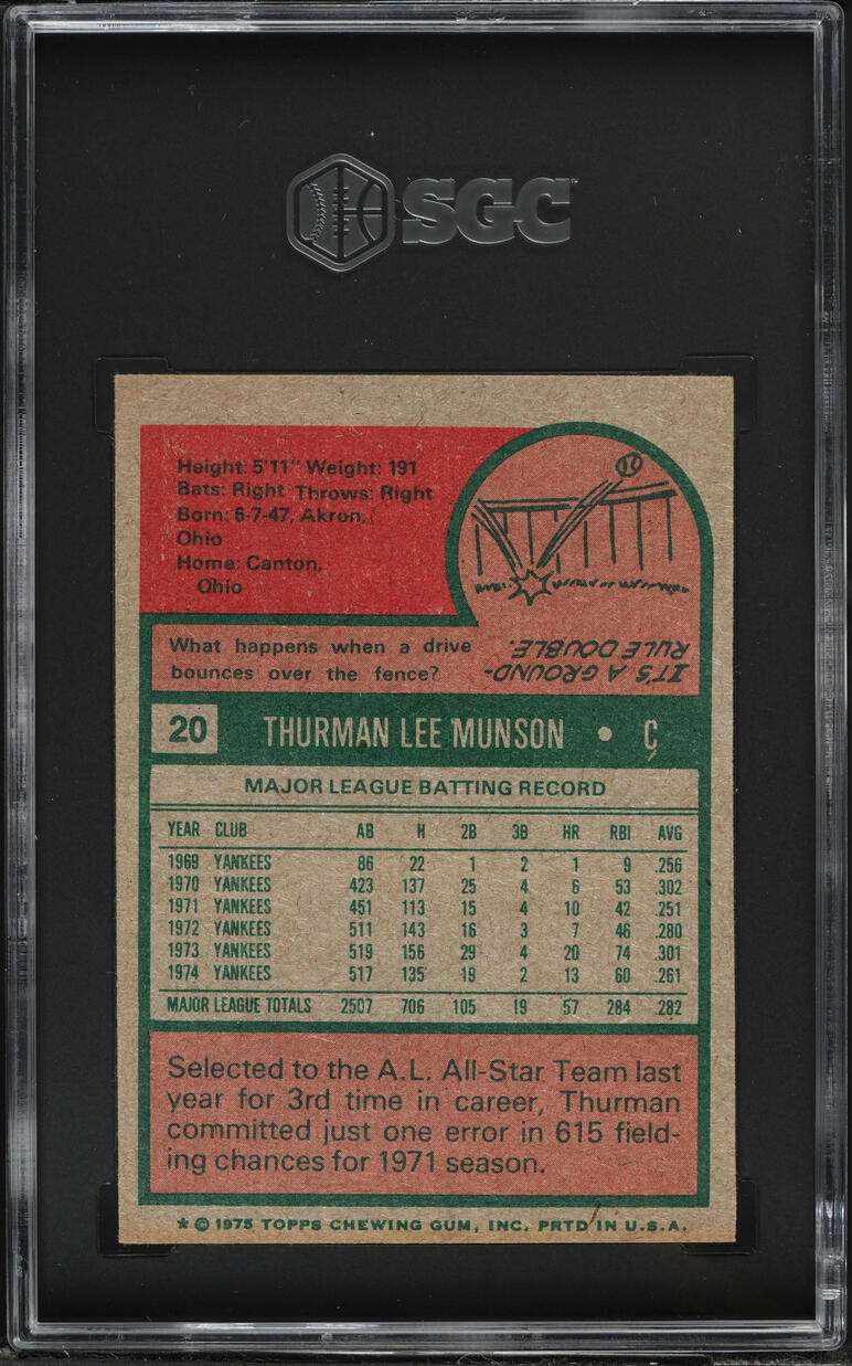 1975 Topps Thurman Munson #20 SGC 3 VG