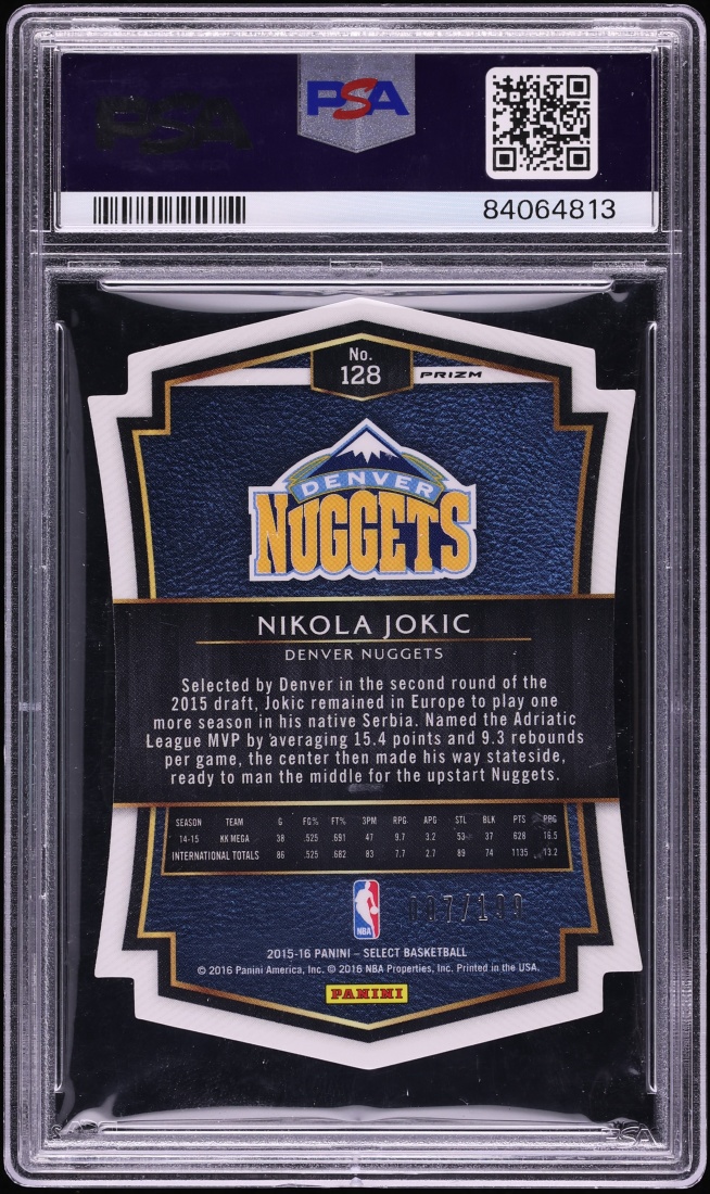 2015 Select Light Blue Prizm Die-Cut Nikola Jokic ROOKIE /199 #128 PSA 10 GEM MINT