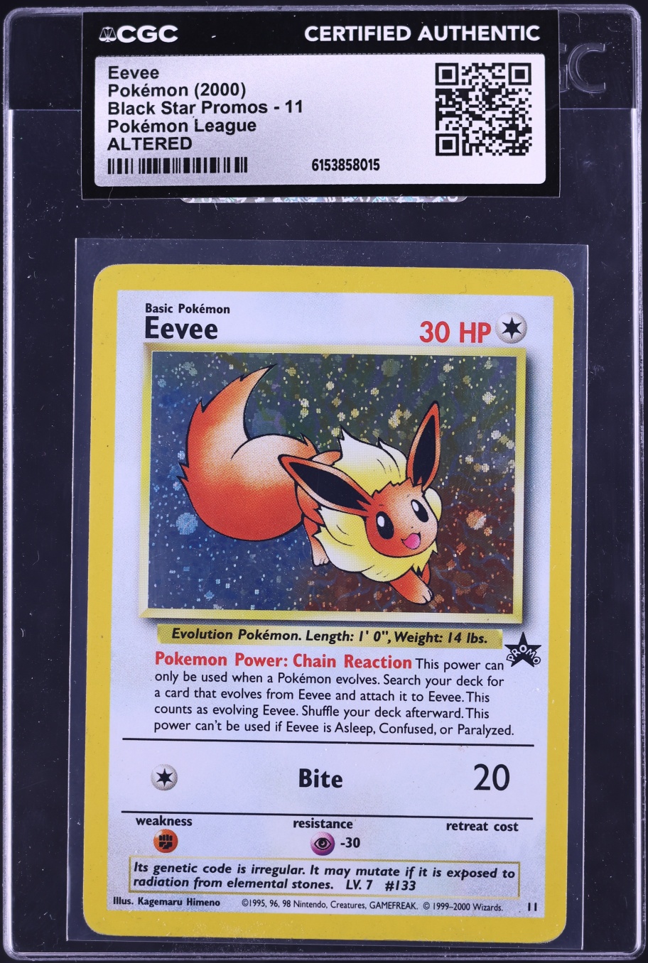 2000 Pokemon League Black Star Promo Holo Eevee #11 CGC ALTERED AUTH