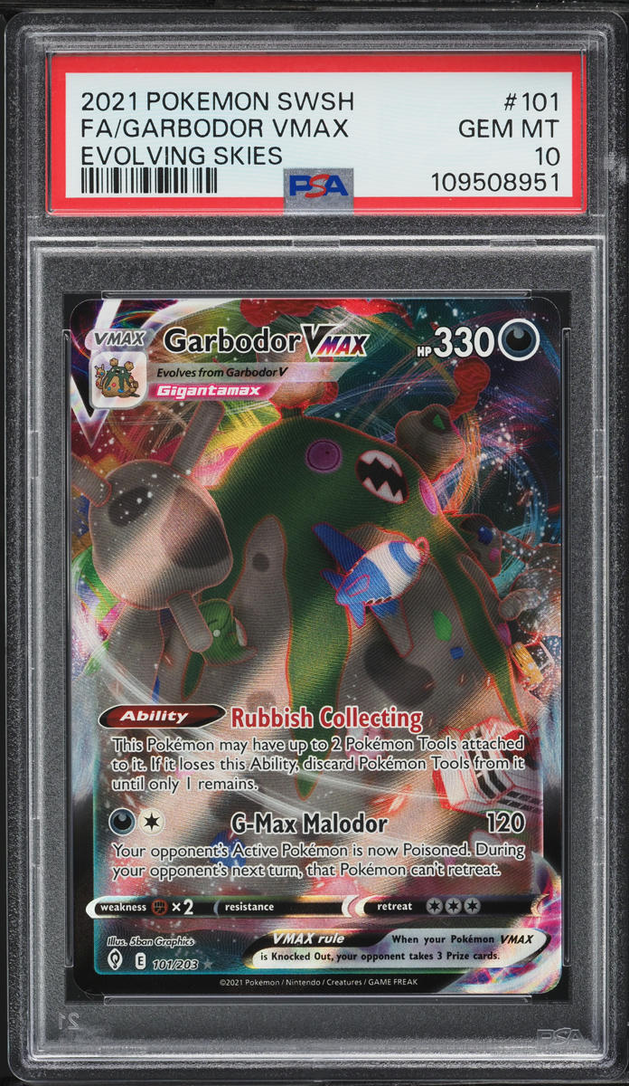 2021 Pokemon Sword & Shield Evolving Skies Full Art Garbodor VMAX #101 PSA 10 GEM MINT
