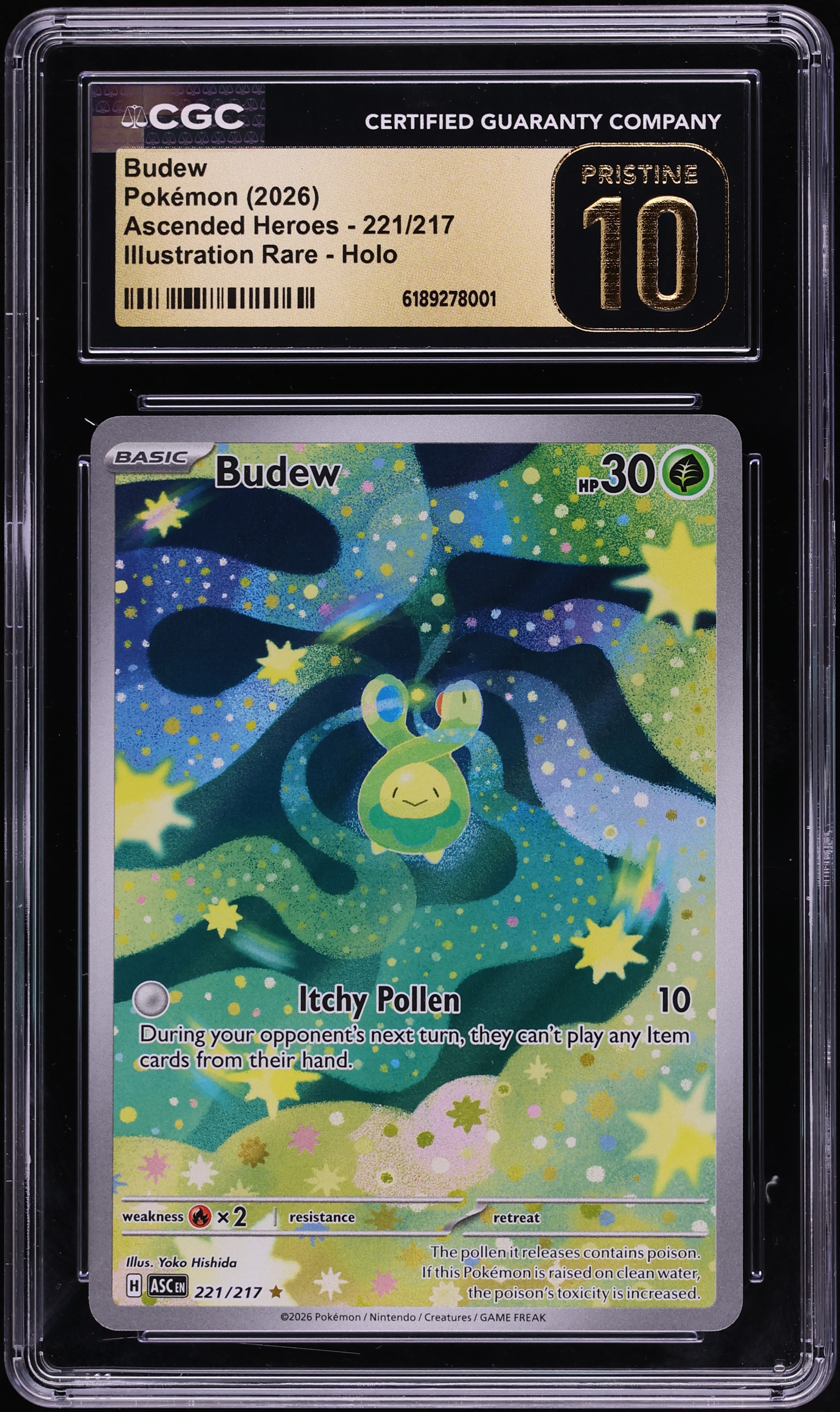 2026 Pokemon Mega Evolution Ascended Heroes IR Budew #221 CGC 10 PRISTINE