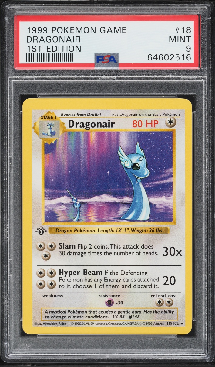 1999 Pokemon Base Set Shadowless 1st Edition Dragonair #18 PSA 9 MINT