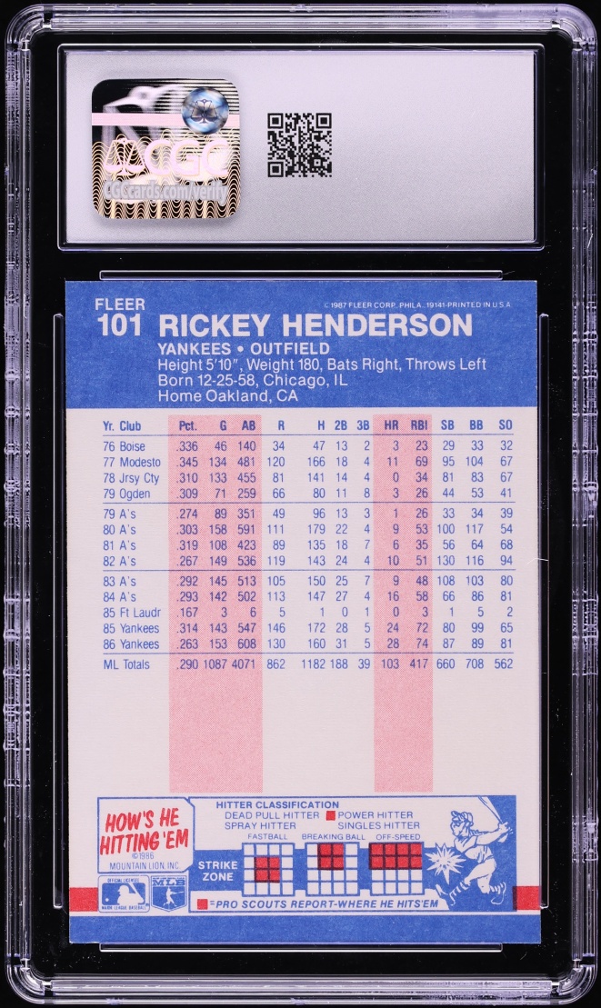 1987 Fleer Rickey Henderson #101 CGC 9 MINT