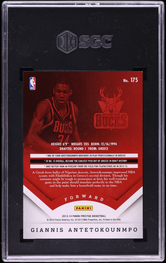 2013 Panini Prestige Giannis Antetokounmpo ROOKIE #175 SGC 9 MINT