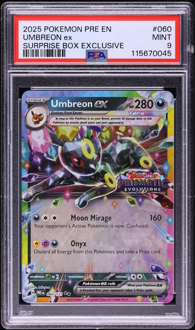 2025 Pokemon SV Prismatic Evolutions Surprise Box Umbreon ex #60 PSA 9 MINT