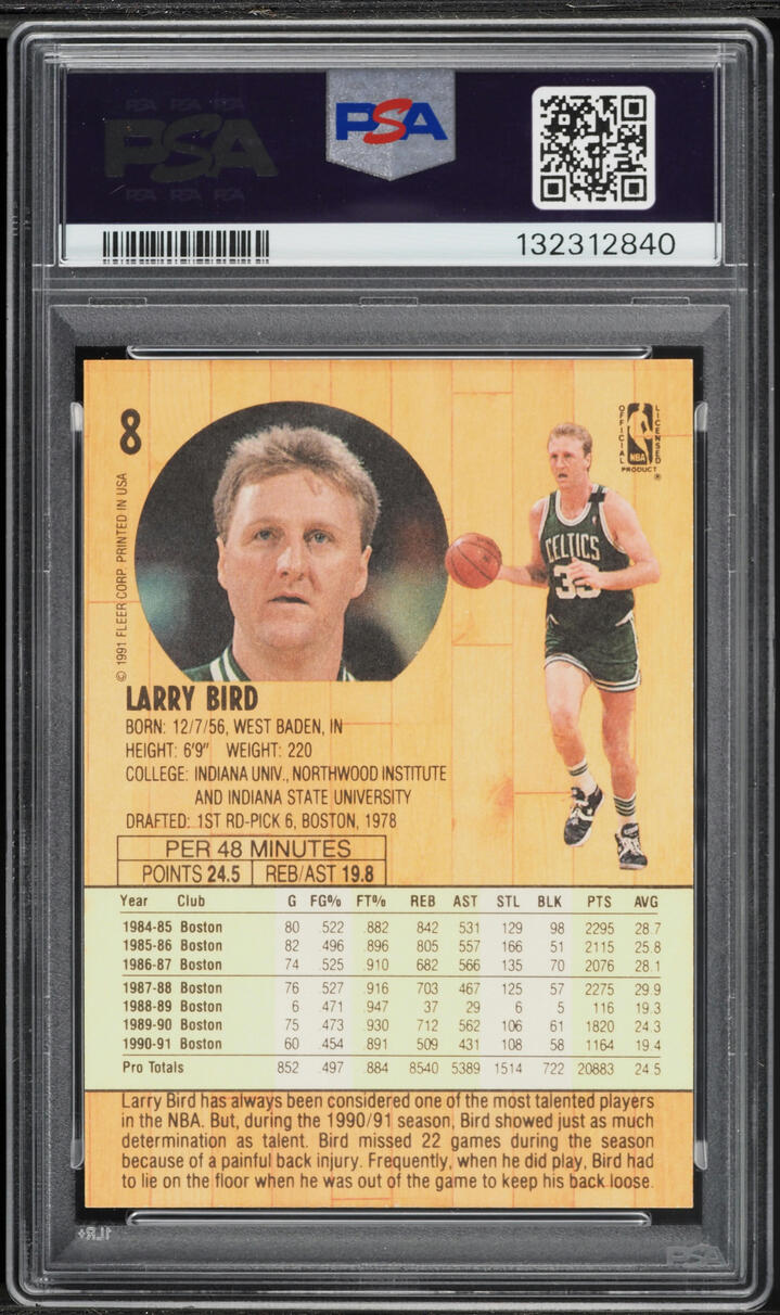 1991 Fleer Basketball Larry Bird #8 PSA 8 NM-MT