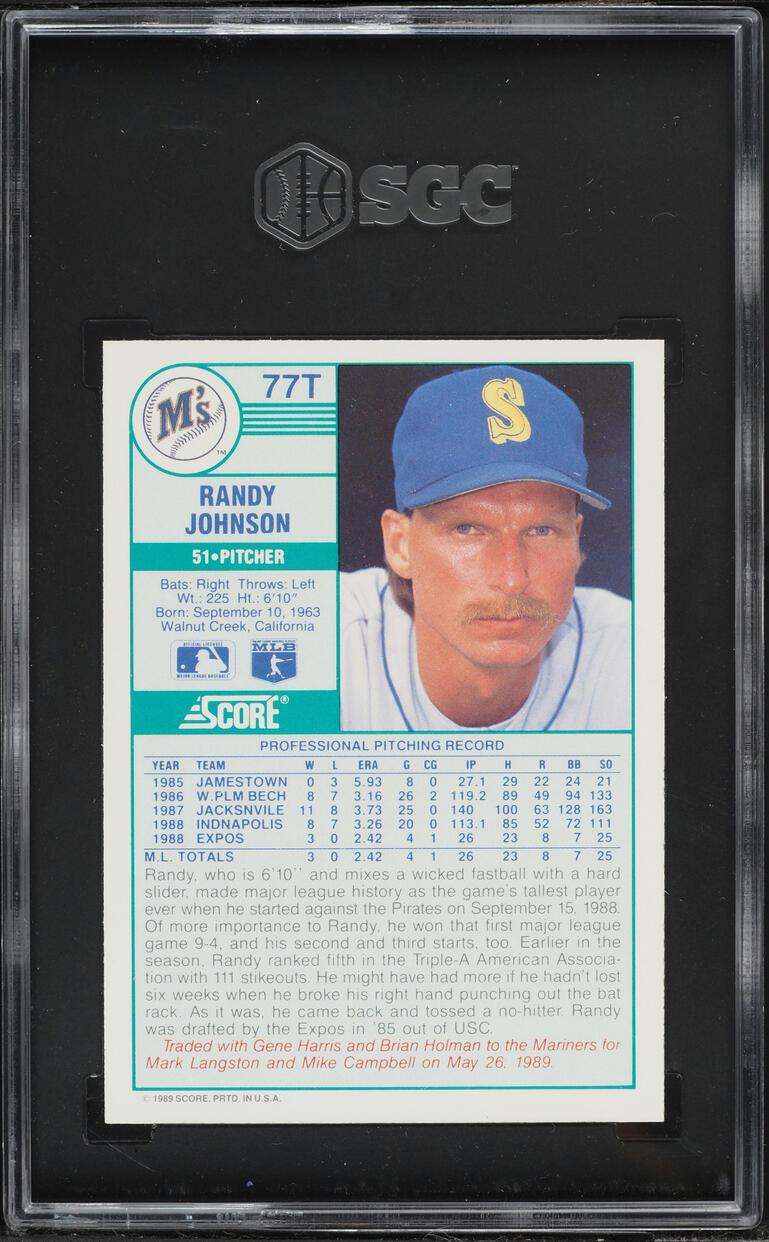 1989 Score Traded Randy Johnson ROOKIE #77T SGC 9.5 MINT+
