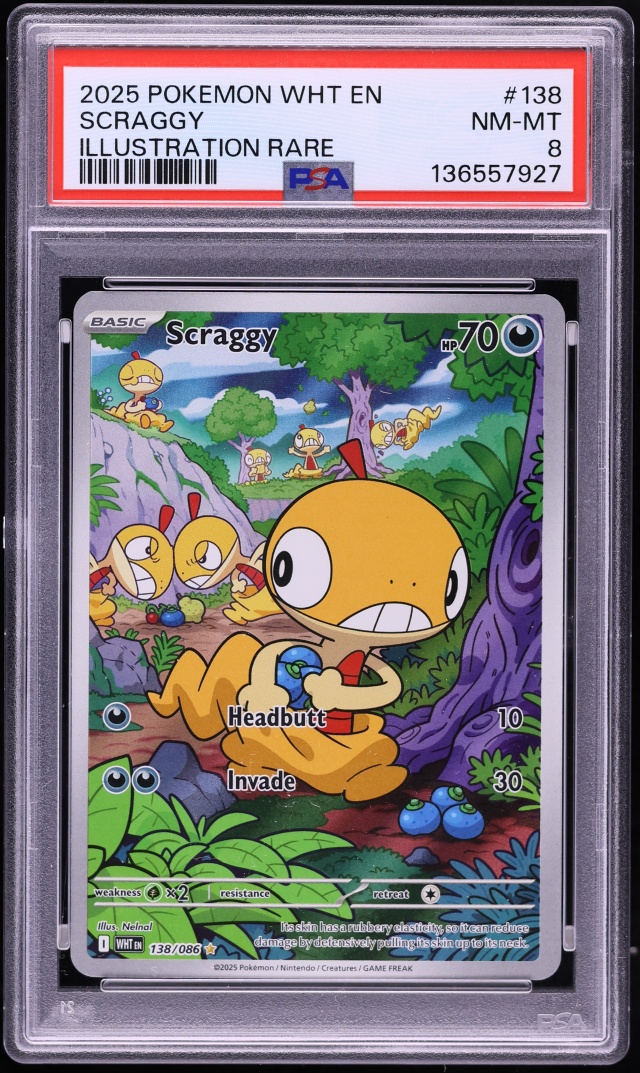 2025 Pokemon Scarlet & Violet White Flare IR Scraggy #138 PSA 8 NM-MT
