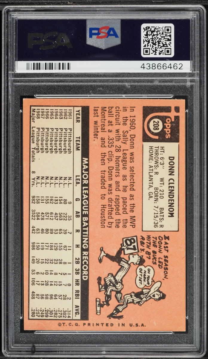 1969 Topps Donn Clendenon HOUSTON #208 PSA 5 EX