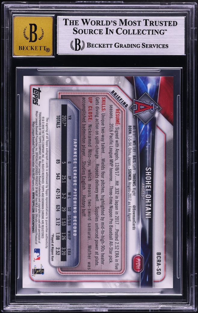 2018 Bowman Chrome Blue Refractor Shohei Ohtani ROOKIE AUTO /150 #BCRASO BGS 8.5 NM-MT+